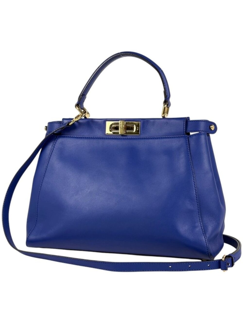 Fendi Peekaboo 2-Way Shoulder Bag Pecan Leather Blue